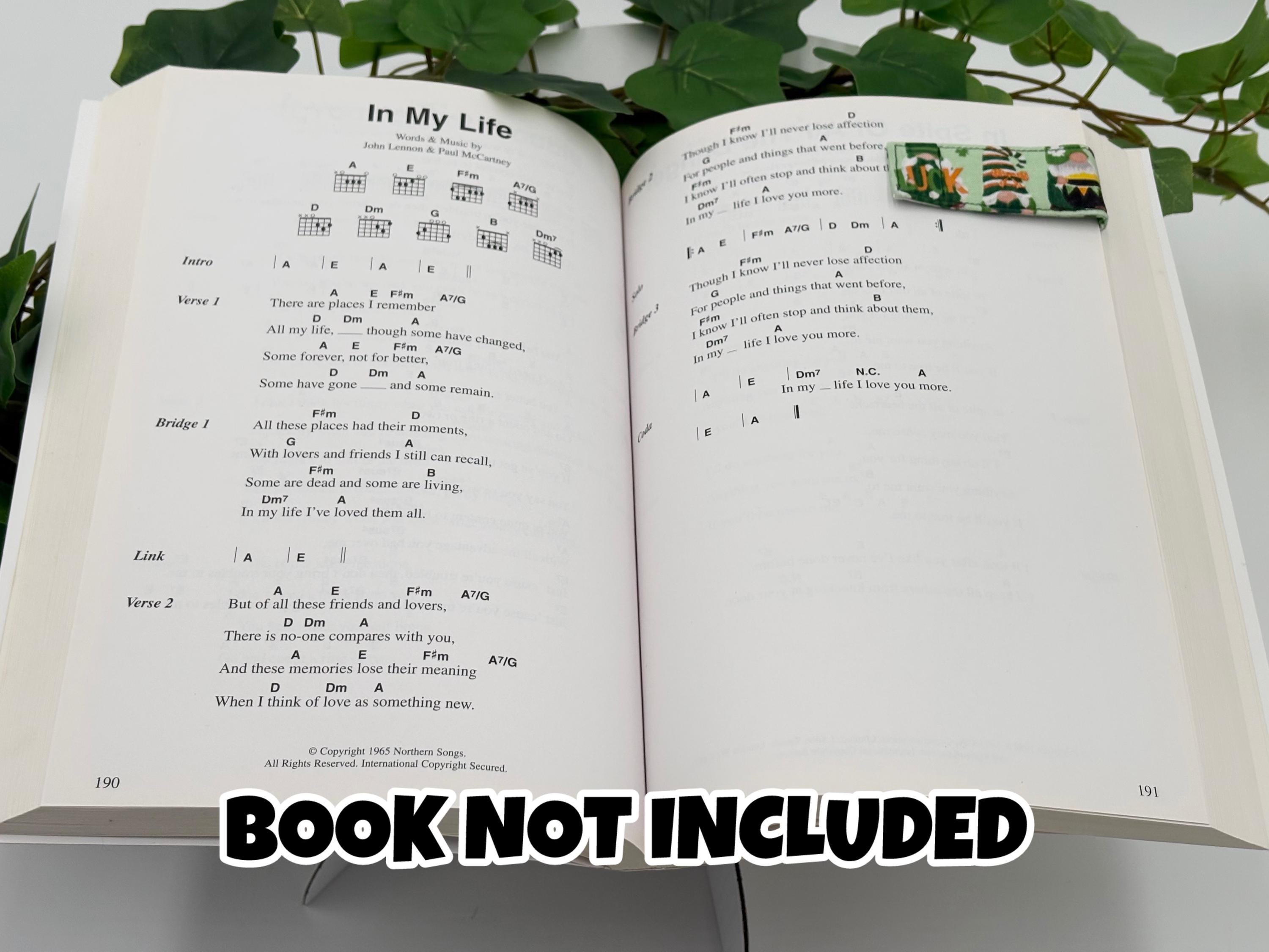Open book with text and a Green Gnome pattern magnetic bookmark on a white background with text that says "Book Not Included"