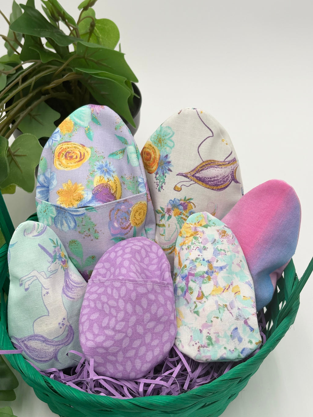 Magical Unicorn Reusable Eco-Friendly Easter Basket Fabric Plush Easter Eggs Fillers – Set of 6 (2 Large + 4 Small)