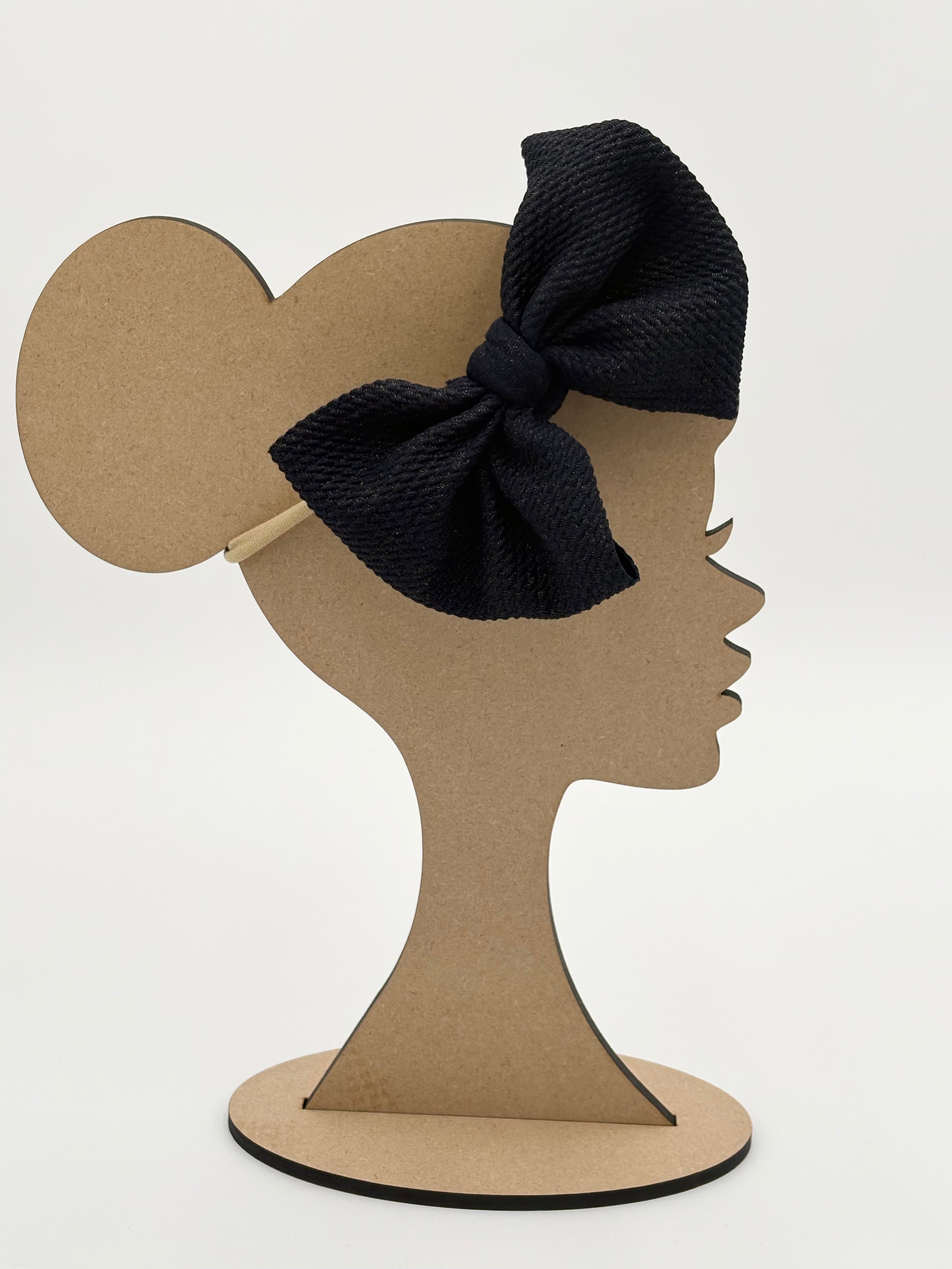 Gold Sparkle Navy Blue Nylon Baby Girl Big Bow Headband