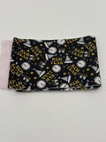 Folded fabric with New Year’s Eve pattern on a white background